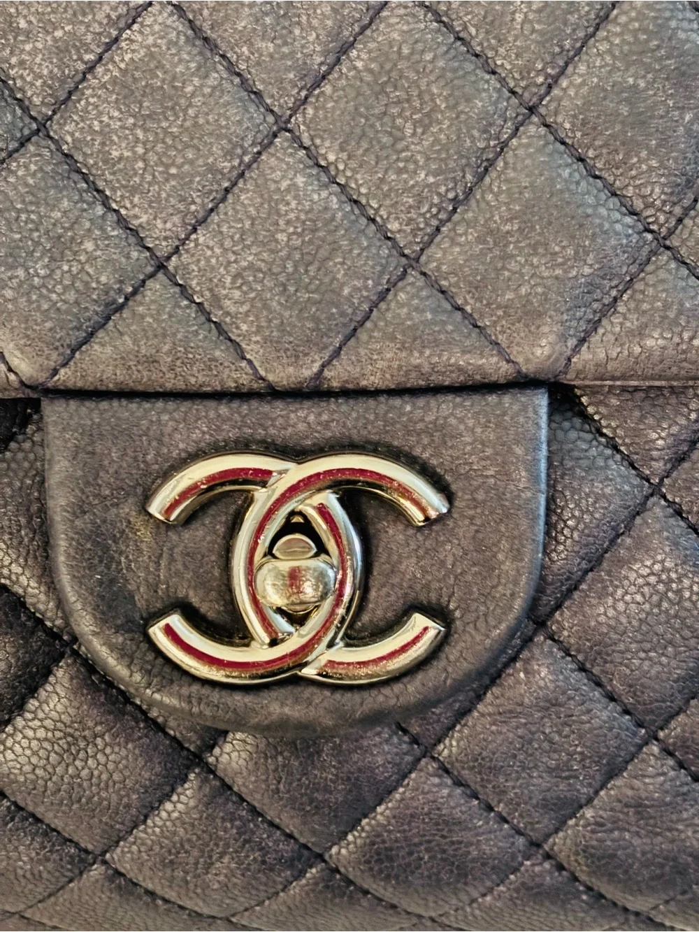 CHANEL vintage Maxi Classic Flap Navy Caviar Leather w/ Silver Hardware